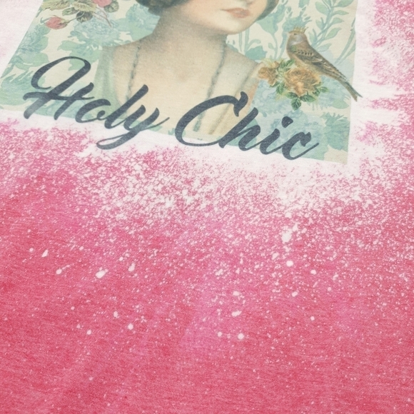 Holy Chic Bleached Sublimation Red T Shirt Homemade Unique One of a Kind Medium - Picture 5 of 8